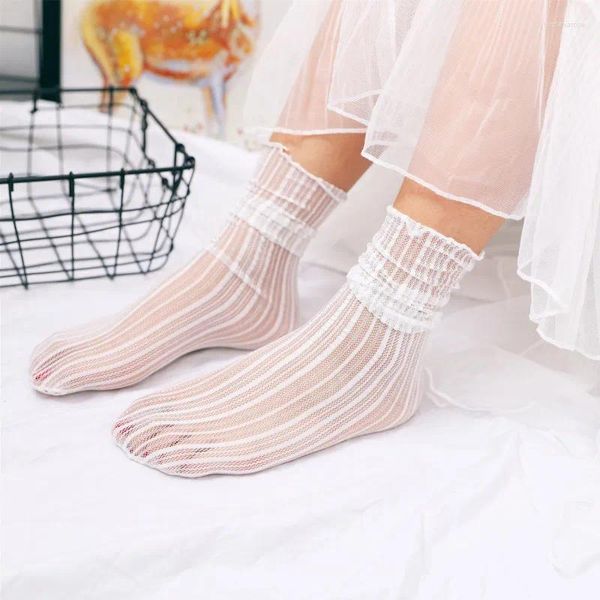 Frauen Socken sexy Seiden Vintage Frauen Silber Wire Haufen Vertikale Streifen Strümpfe Ultra-dünner Netzgarnsocke