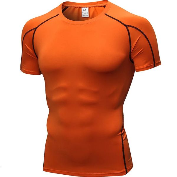 Camiseta CrossFit Fitness Mens Fitness Rashguard Dry Fitness Compression Shirt Training e Sports Clothing Camo Orange 240425