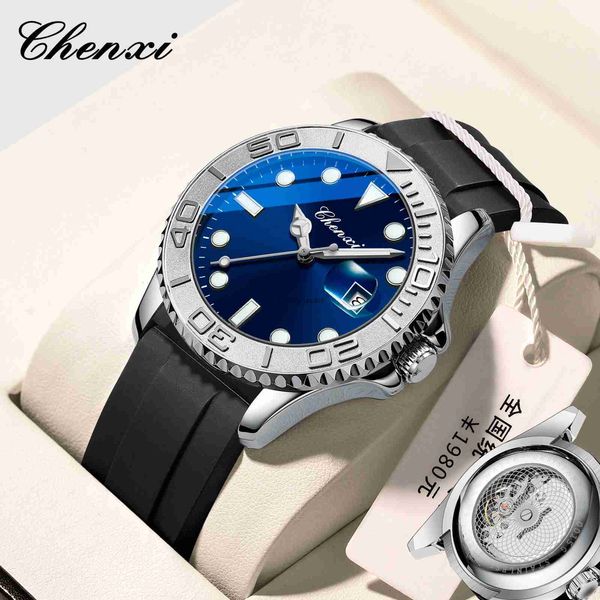 Chenxi Dawn Grey Yacht Mens Watch Scanning Second Move Movement Silicon Hook Watch Glow Calendar Watch Quartz Watch Fangsheng