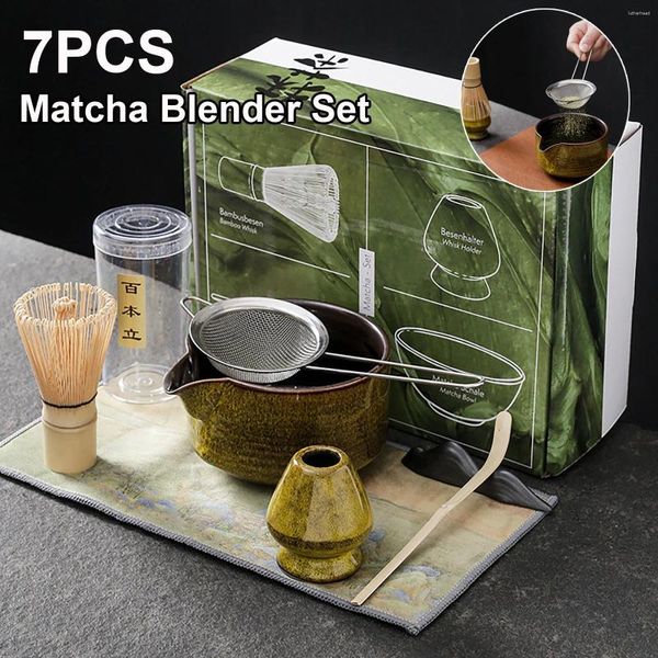 Conjuntos de Teaware 7pcs/set matcha liquidificador conjunto de bambu Bamboo Brush colher de chá de tigela de cerâmica Tool Tool Brewing Brewing de bebida interna