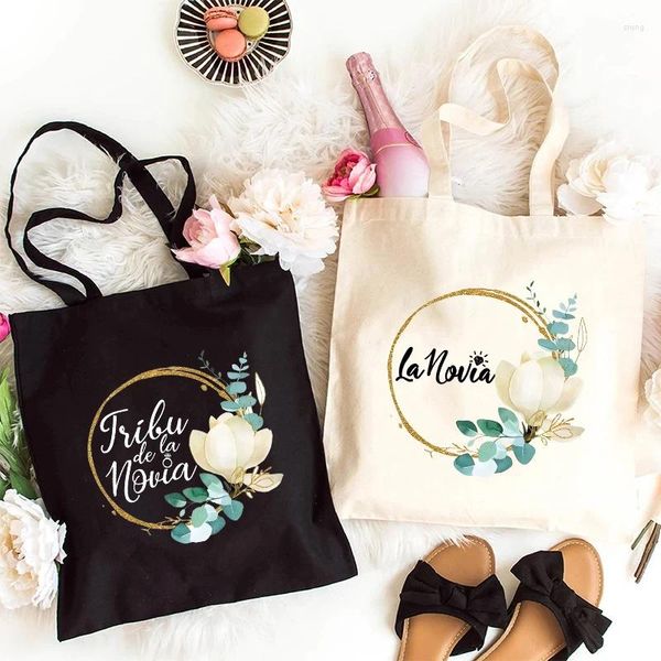 Bolsas de compras Esquadrão Espanha Time Bride Maid Tote Casamento Bridal Single Farewell Bachelorette Hen Party Flower Crown Bag