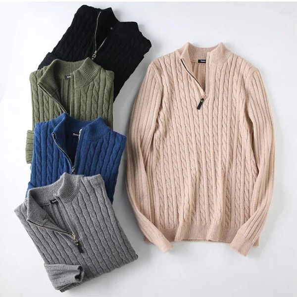 Camiscedores masculinos Autumn e inverno homens Cashmere Blend suéter Twist Top zíper de colarinho de colarinho de luxo de luxo