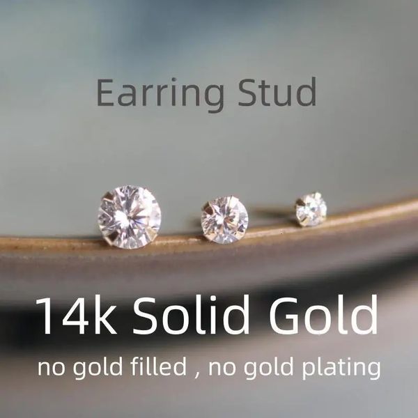 Goldtutu 14 K Altın Kristal Küpe Kadınlar Mini Dainty Basit Stil Küçük Saplama Küpe Hediyesi KJ50 240416