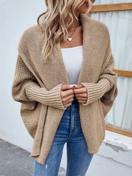 Kadın Örgü Bahar Sonbahar Kadın Örgü Hardigan Sweaters Yarasa Uzun Kollu Açık Dikiş Gevşek Gevşek Kaplama Ceket Kadın Gündelik Sokak Giysesi