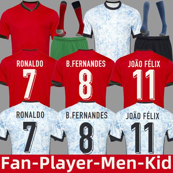 2024 EURO PORTUGALS PLAYER VERSÃO HOMEN KID KITS RONALDOS HOME APOLAR CAMISA DE FUTEBOL B.FERNANDES R. LELEO JOAO FELIX BERNARDO G.RAMOS CR7S Jerseys de futebol