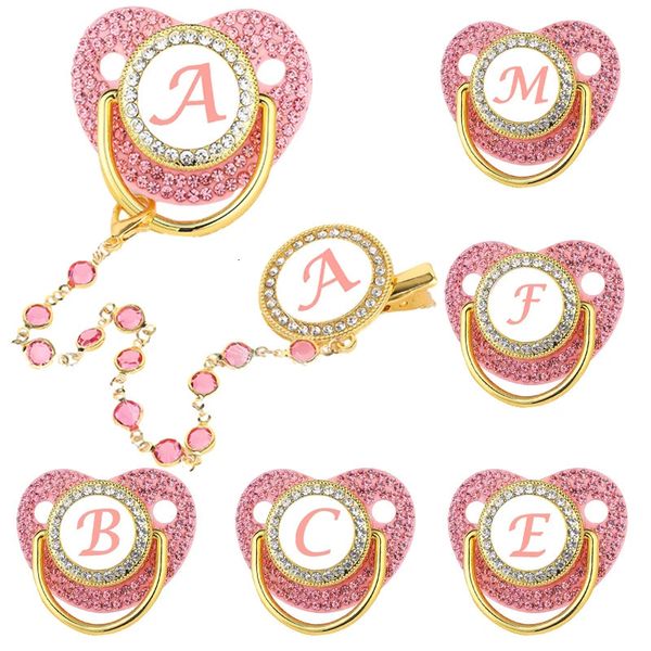 Nome inicial Chain Chain Chain Clips Pink Crystal Born Luxury Personalizado Pac elefiers Silicone Mipple Doulow Gifts 240418