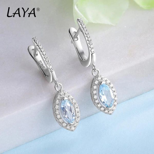 Brincos de garanhão laya 925 esterlina prata marquise brilhante corte gemstone gemto natural topázio azul para mulheres jóias finas de casamento