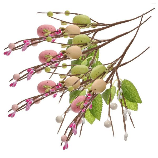 Flores decorativas Ovos de Páscoa Pick Ornament Twig Ramilos Vaso Artificial Artificial