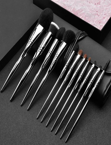 MSQ alumínio de alumínio 11pcs pincéis de maquiagem em pó Definir clássico Eyeshadow Lip Foundation Make Up Brush Goat Horse Hair With Bag DHL FR3016982