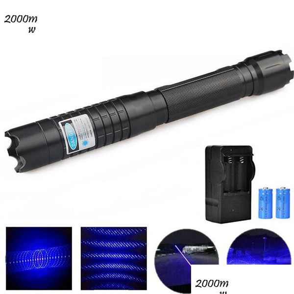 Laser -Pointer Großhandel brennend Blue Powerf 445nm 10000 m Burns Torch 450 nm Fokussierbares Taschenlampenbrand Match mit 5 Sterne Cap 220510 DR DHV09