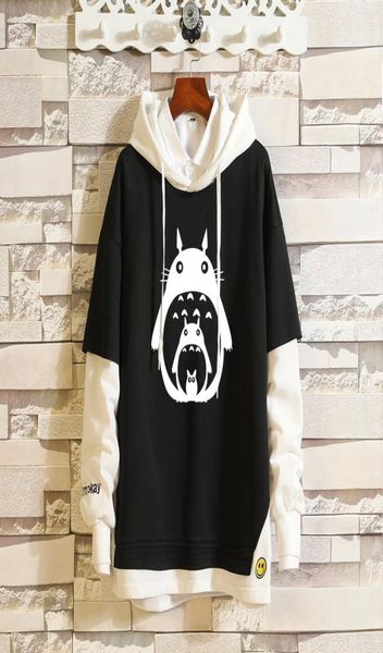 Anime cosplay hoodie 3d hoodie komşum totoro giyim kontrast renk dikiş sahte iki parça klasik kazak desen4159890