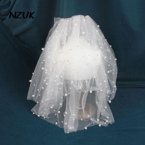 VEILOS NORIOS NZUK Full com Pearl Short Wedding Véil Design Comb Velos de Novia Vail Headwear 285m
