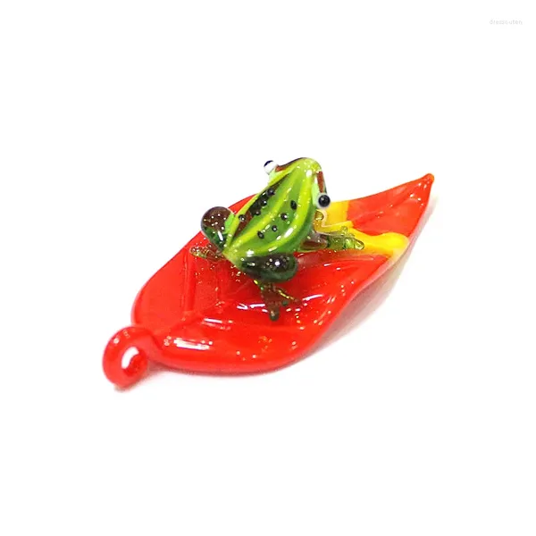 Dekorative Figuren hängen rotes Glasblatt Anhänger mit kreativen niedlichen Frosch -Mini -Ornament Zubehör Home Fairy Garten Dekoration Vorräte