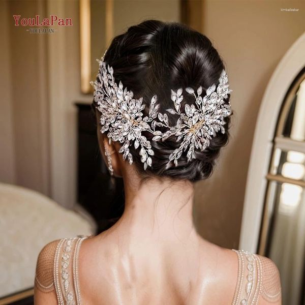 Hair Clips TopQueen Bling Bride Comb Papterpip for Women Bun Tiara Wedding Double Combs Beach Accessories Headwear Hp392