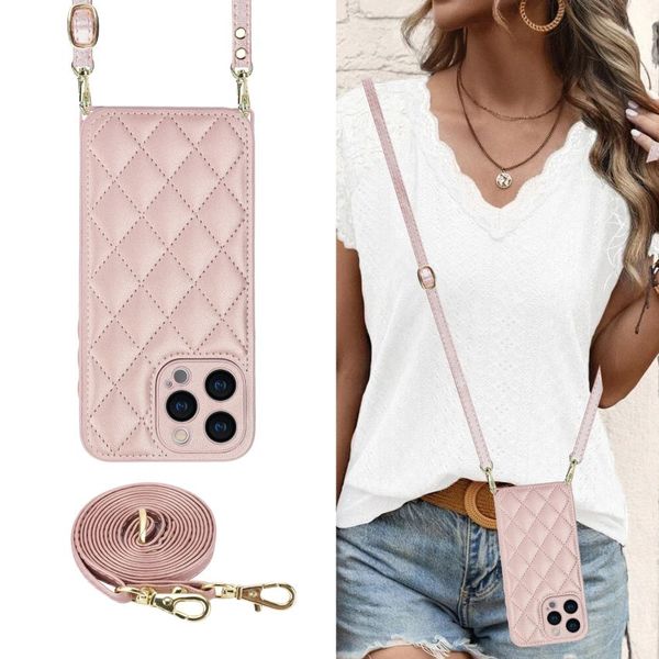 Роскошные Lanyard Crossbody Crase Case Bristant Chace Cash Case Vings The Roving Проверка высокого качества кожи на плечевом ремешках, подходящая для iPhone 15 14 13 13 Pro Max X XS XS Max 12