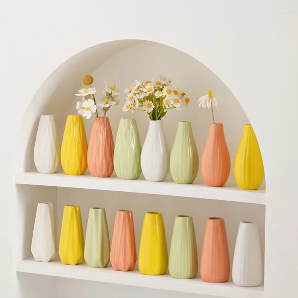 Vasos Modernos de vaso de cerâmica branca de estilo nórdico Planta DIY DIY listrado decoração de casa de casa lisada Arranjo de flores seco seco decorativo