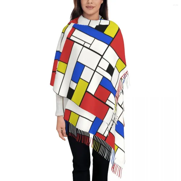 Schals Mondrian Line Schal mit Quasten bunte Plaid hält warme Schals Wrpas Damen Custom DIY Head Winter Retro Bufanda