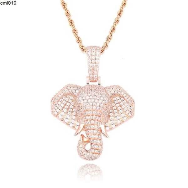 Collane a ciondolo elefante ghiacciato per uomo designer di lusso maschile bling diamanti pendenti animali oro collana a catena di rosa argento 7huj
