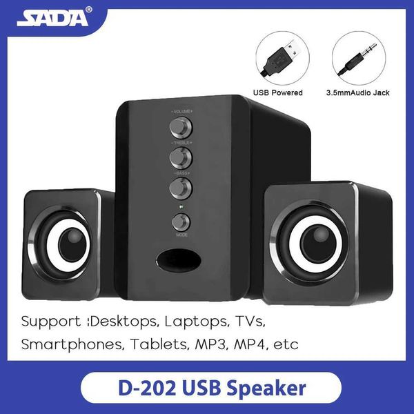 Портативные динамики SADA D-202 3-в-1 Домашний динамик 3,5 мм проводной динамики USB Power Discoermable, подходящий для настольных смартфонов ноутбуков J240505