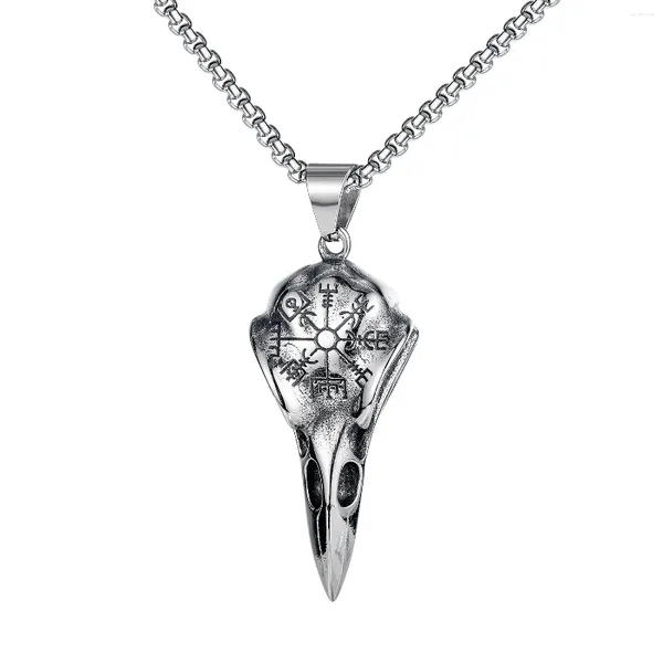 Correntes Nordic Vintage Crow Skull Viking Colar de aço inoxidável