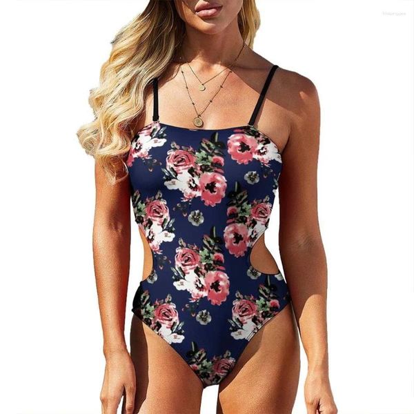 Menas de banho feminina Flor Swimsuit Bandagem Halter Halter Decoço Alto Bosques 3D Impressão feminina Menina de banho Tommum