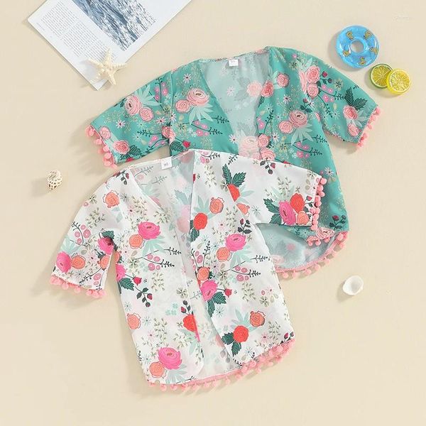 Roupas Conjuntos de roupas Cobrimento de menina de menina em manga curta aberta de praia de praia Floral Swimsuit