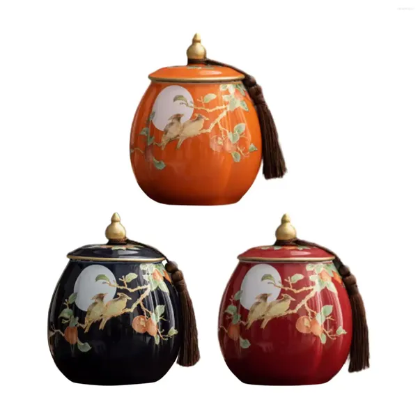 Garrafas de armazenamento recipiente de chá em estilo chinês alimentos envidraçados pintados à mão Jarra de porcelana multifuncional para decoração de açúcar