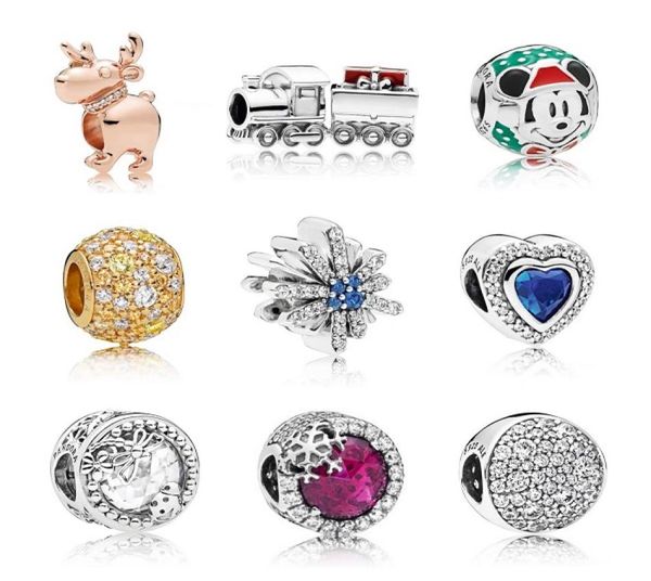 Fits Bracelets 20pcs Snowflake Train Ladybug Heart Crystal Silver Charm Fit Fit Bracelets Original Jóias Diy para Mulheres Presente6140220