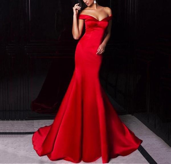 Vestidos Coros de gala modesto ballo di sirene lungo si veste da spalla innamorata di raso rosso da sera ombre abito da festa della festa G3260341