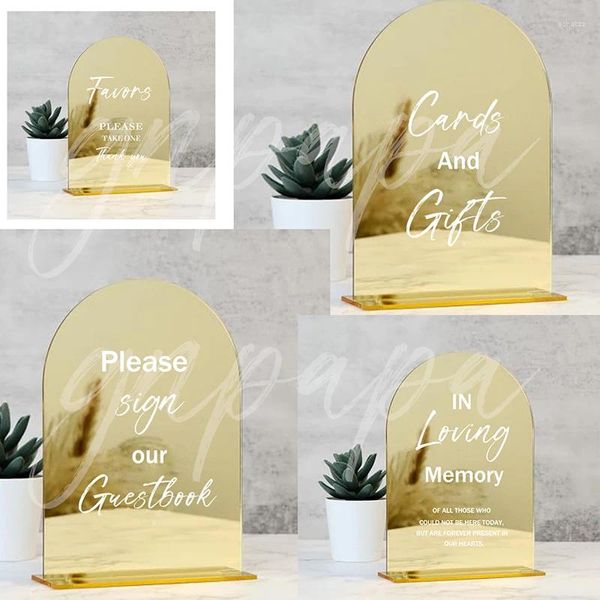 Украшение вечеринки 4pcs зеркало арка акриловой свадебный знак благоприятствует гостевой книге «Любящая карты памяти» подарки на стенде