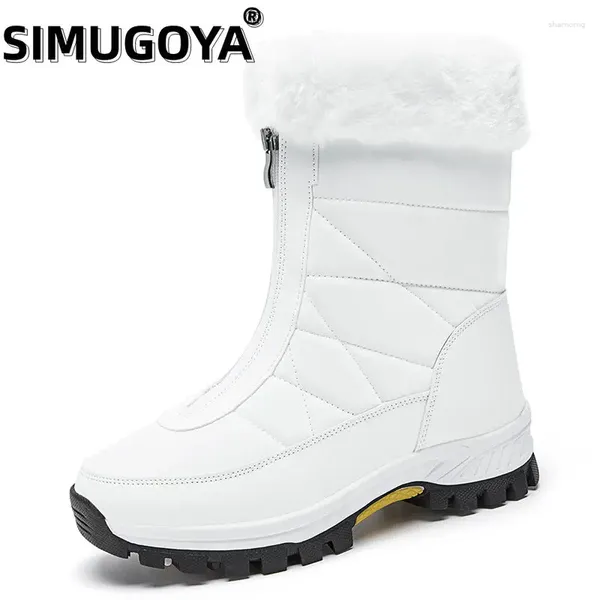 Stiefel Simugoya Winter Damen Schnee mit dicken Sohlen und Haare Mode Reißverschluss Super warmes Wanderwomen Schuhe Botas mujer