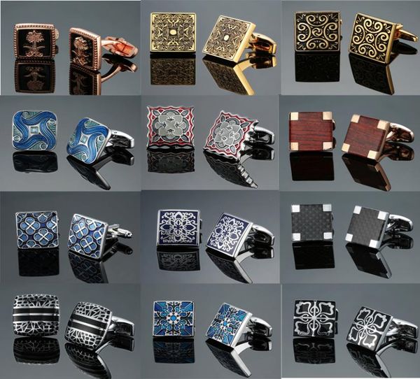 Nuovo marchio di gioielli di lusso di gemelli per pattern retrò in fibra di carbonio in mogano di alto livello Men039 Shirts CuffLinks 6842943
