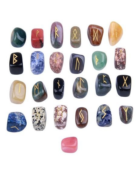 Новизные изделия 25 шт. Набор естественных нефритовых рунных камней, выгравированные набор, набор кристаллов для кристаллов Wicca, заживление чакра Reiki5573470
