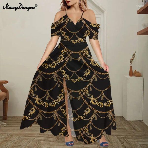 Parti Elbiseleri Noisydesigns Kadınlar 4xl Omuz Çiçek Maksi Bohemian Split Elbise Lüks Golen Gotik Stil Uzun Düğün Vestidos Drop