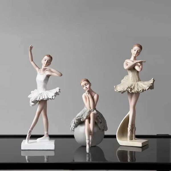 Objetos decorativos Figuras dançarina de balé de resina figura da dança nórdica figuras estátuas de pessoas para decoração de desktop de quarto de casa T240505