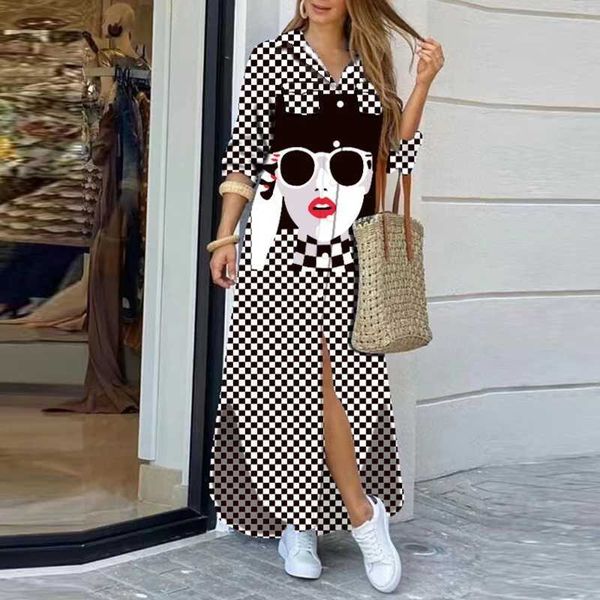 Abiti casual di base Women Vintage Women Pattern Stampa Abiti per feste A-Line Party Summer O-Neck Slvess Maxi Dress Elegant Ladies Long Vestidos T240505