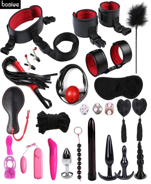 Vibradores de Bondage 25 PCSSET brinquedos sexuais para casais Vibrador Anal Dildo Plug Hand S Spra de couro