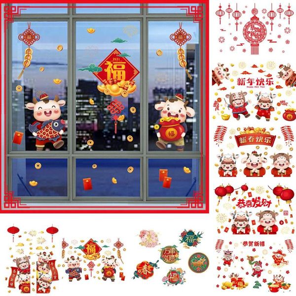 Adesivi a parete 2024 Happy Chinese Year Windows Cow Camera da letto Day Soggio