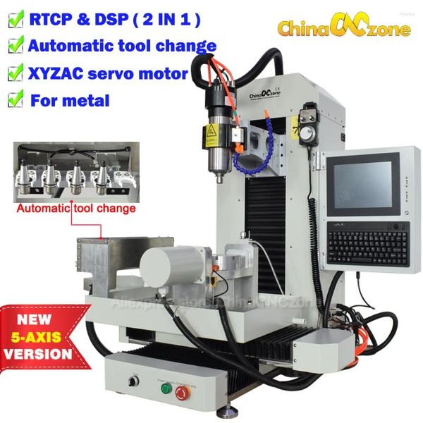 Çelik 5AXIS CNC 3040 MAKİNE RTCPDSP 2 İç 1 Değirmen Gravürü Otomatik Alet Değişikliği X/Y/Z/A/C Axis Servo Motorları