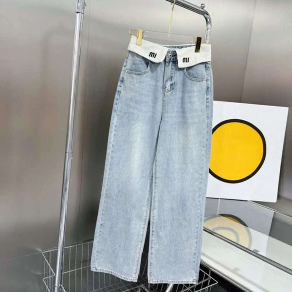 Miu gestickte Jeans Designer lässige Hose schlanke Weitbeinhosen Modehose heiße Mädchen gefesselt direkte Leggings Luxus Frauen Jeans