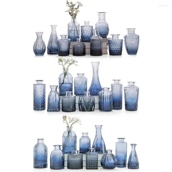 Vasos Decoração em casa Mini vaso vintage para decorações de casamento Conjunto de broto de vidro azul de 30 - Cachepot de mesa de pequenas flores