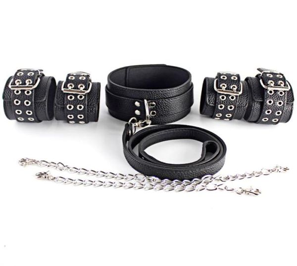 Кожаные рабство ограничения на наручниках Стинка Шаки Шея Шаровы с металлической цепочкой BDSM Sex Toy для взрослых игр.