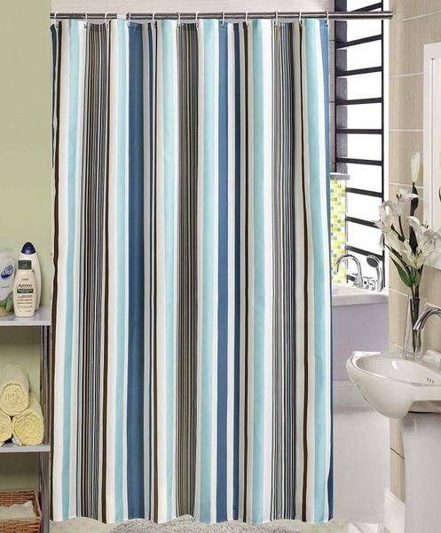 Jarl Home Whole Blue White White Stried Curtains com ganchos Banheiro impermeável Curta