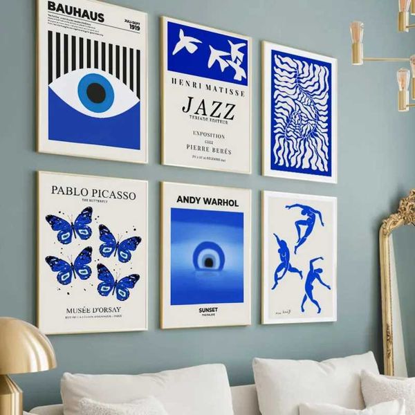 APERS Blue Bauhaus Matisse Andy Warhol Butterfly Plant Wall Art Canvas Dipingendo poster e stampa per la decorazione del soggiorno J0510