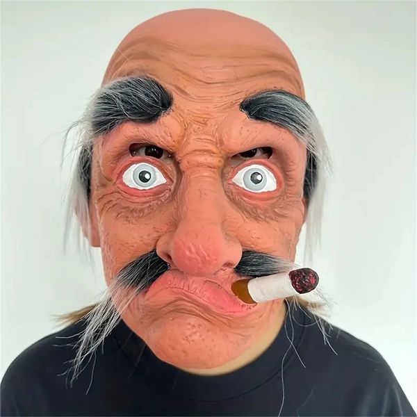 Smoke Old Man Mask Halloween Party Rughe Full for Head Mask Bald nonno nonno Maschera Festa Festa Punteggi Cosplay Props 240430