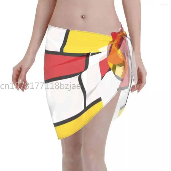 Sexy costumi da bagno pareo sciarpa colorato mondrian spiaggia coperchio in avvolgimento del sarong gonna kaftan abito rosso costume da bagno bikini ups