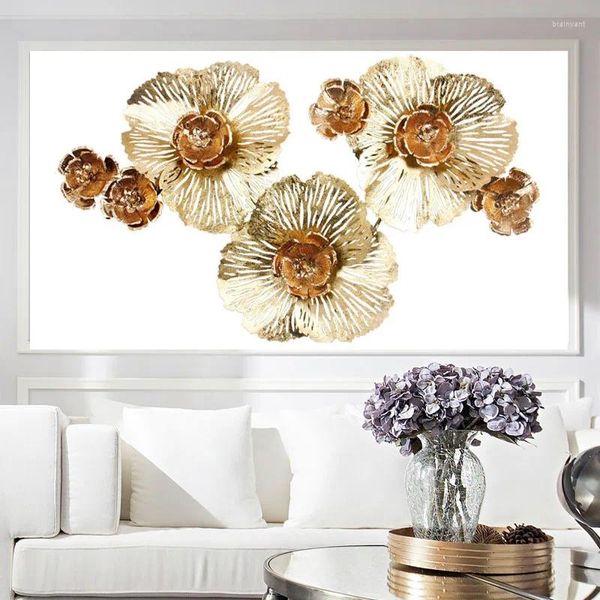 Dekorative Figuren chinesische Schmiedeeisen Pfingstrose Blumenwand Hängende Wohnzimmer Mode Home Golden Ornamente Kreativ dreidimensional