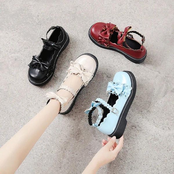 Scarpe casual Fashion Mary Jane Donne carine giapponese Retro Soft Girl Lolita Student College College Sweet Lace Bow Pelle