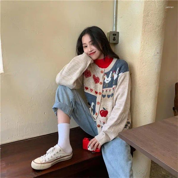 Malhas femininas vintage casual solto love cardigan suéter suéteres japoneses kawaii ulzzang feminina coreana harajuku roupas para mulheres