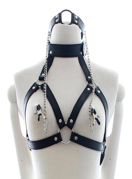 PU Leder Bondage -Rückhalte O Ring Gag Nippel Klemmen Sklavenkragen Fetisch erotische Spiele für Erwachsene Sex Spielzeug für Paare5577120